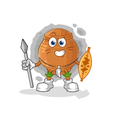 the clay pot african tribal fighter mascot. cartoon vecto