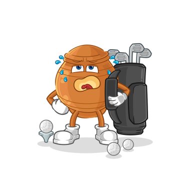 the clay pot with golf equipment. cartoon mascot vecto