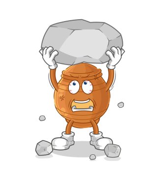 the clay pot lifting rock cartoon character vecto