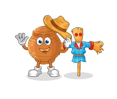 the clay pot with scarecrows cartoon character vecto