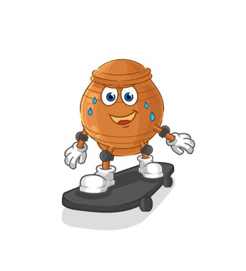 the clay pot riding skateboard cartoon character vecto