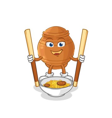 the clay pot eat noodle cartoon. character mascot vecto