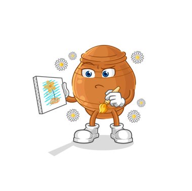 the clay pot traditional painter cartoon character vecto