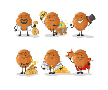 the clay pot rich group character. cartoon mascot vecto