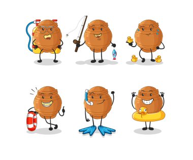 the clay pot water activity group. cartoon mascot vecto