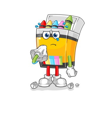 the crayon cry with a tissue. cartoon mascot vecto