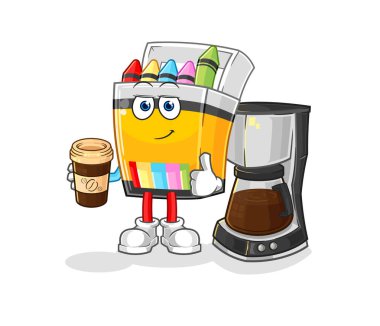 the crayon drinking coffee illustration. character vecto