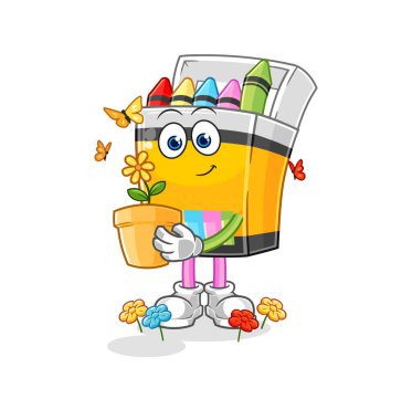 the crayon with a flower pot. character vecto