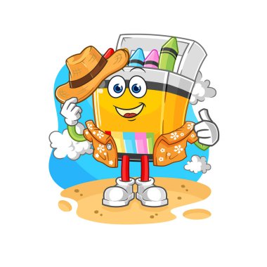 the crayon go on vacation. cartoon mascot vecto