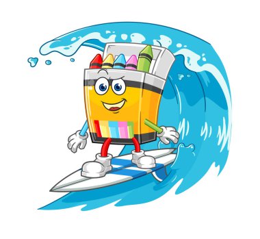 the crayon surfing character. cartoon mascot vecto