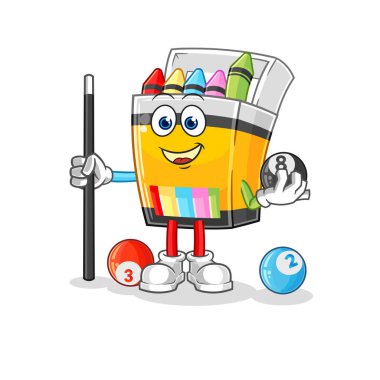 the crayon plays billiard character. cartoon mascot vecto