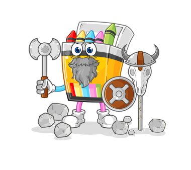the crayon viking with an ax illustration. character vecto
