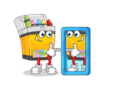 the crayon looking into mirror cartoon. cartoon mascot vecto