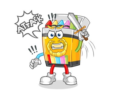 the crayon knights attack with sword. cartoon mascot vecto