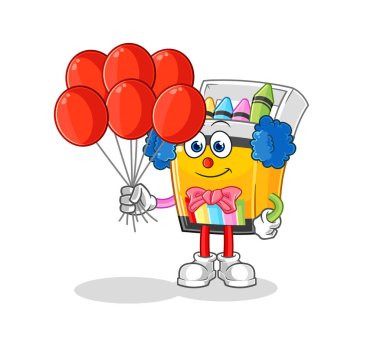 the crayon clown with balloons vector. cartoon characte