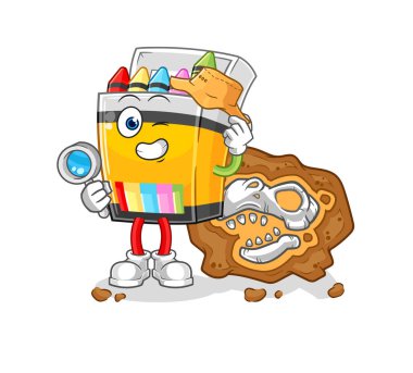 the crayon archaeologists with fossils mascot. cartoon vecto