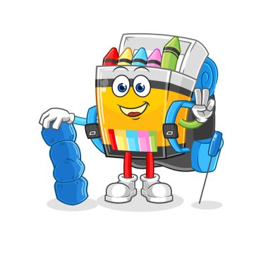 the crayon go camping mascot. cartoon vecto