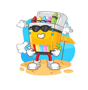 the crayon sunbathing in summer. character vecto