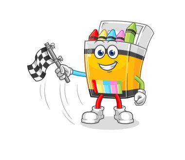 the crayon hold finish flag. cartoon mascot vecto