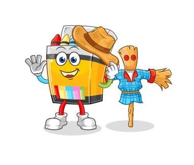 the crayon with scarecrows cartoon character vecto