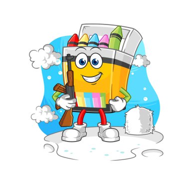 the crayon soldier in winter. character mascot vecto