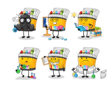 the crayon scientist group character. cartoon mascot vecto