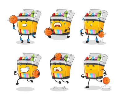 the crayon basketball player group character. mascot vecto
