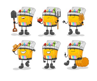 the crayon farmer group character. cartoon mascot vecto
