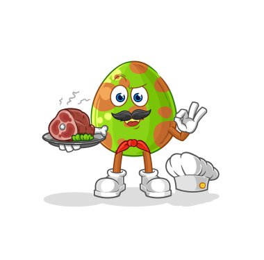 the dinosaur egg chef with meat mascot. cartoon vecto