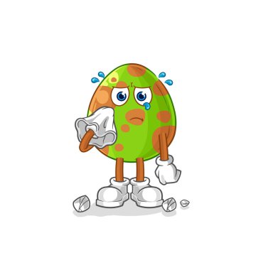 the dinosaur egg cry with a tissue. cartoon mascot vecto