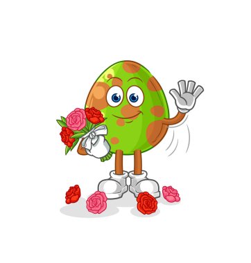 the dinosaur egg with bouquet mascot. cartoon vecto