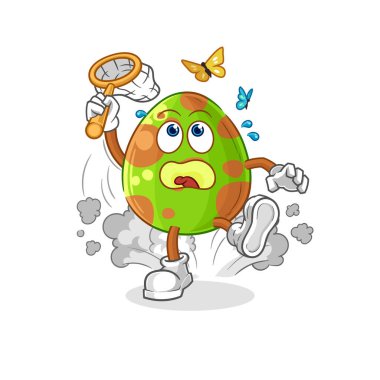 the dinosaur egg catch butterfly illustration. character vecto