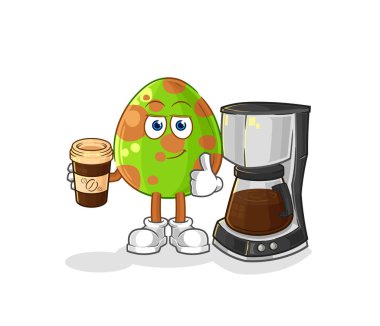 the dinosaur egg drinking coffee illustration. character vecto