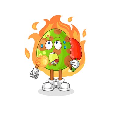 the dinosaur egg eat hot chilie mascot. cartoon vecto