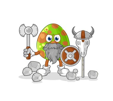 the dinosaur egg viking with an ax illustration. character vecto