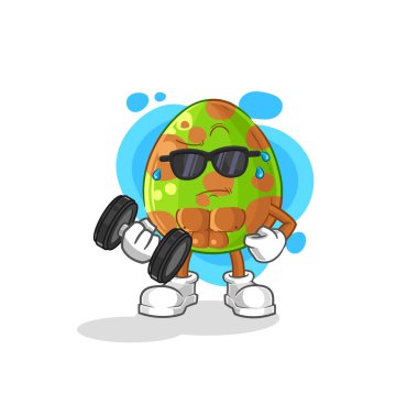 the dinosaur egg lifting dumbbell vector. cartoon characte