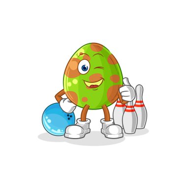 Dinozor yumurtası bowling oynuyor. karakter vektosu