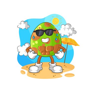 Dinozor yumurtası yazın güneşleniyor. karakter vektosu