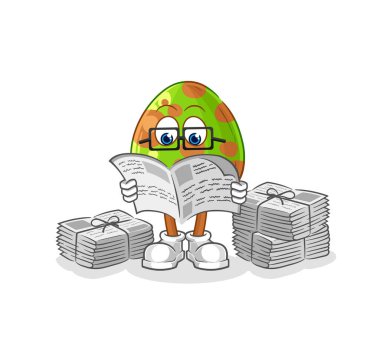 Dinozor yumurtası gazete karikatürü okur. karakter vektosu