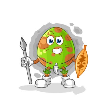 Dinozor yumurtası Afrikalı kabile savaşçı maskotu. çizgi film vektosu