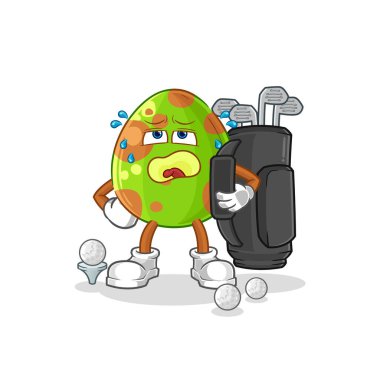 Golf ekipmanlı dinozor yumurtası. karikatür maskotu vektosu