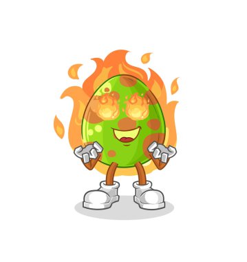 Dinozor yumurtası alev maskotu. çizgi film vektosu