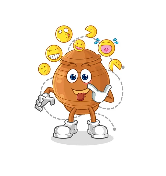 Clay Pot Laugh Mock Character Cartoon Mascot Vecto — Vettoriale Stock
