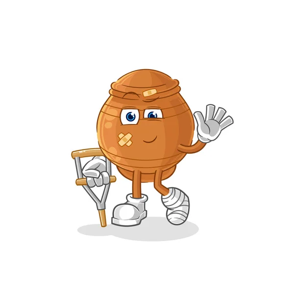 Clay Pot Sick Limping Stick Cartoon Mascot Vecto — Stockový vektor