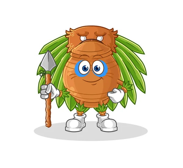 Clay Pot Tribal Man Mascot Cartoon Vecto — Image vectorielle