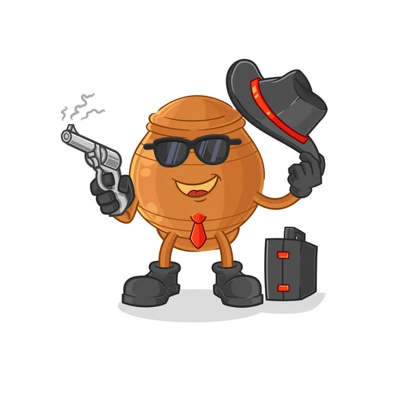 Clay Pot Mafia Gun Character Cartoon Mascot Vecto — Vettoriale Stock