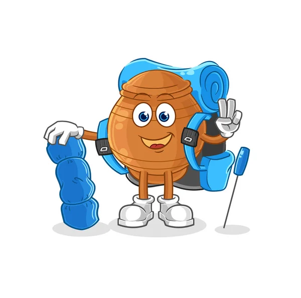 Clay Pot Camping Mascot Cartoon Vecto — Stok Vektör