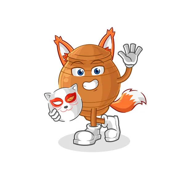 Clay Pot Japanese Fox Character Cartoon Masco — 스톡 벡터