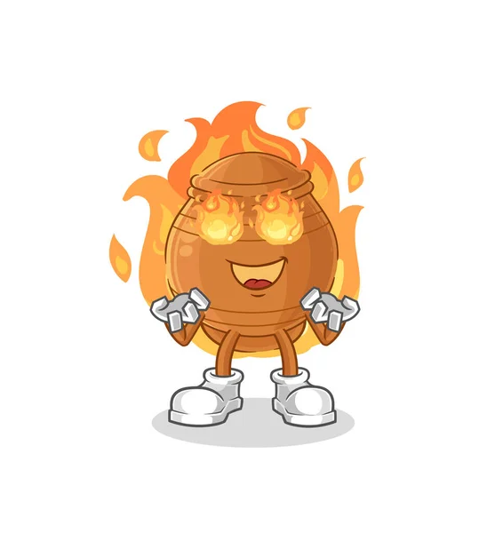 Clay Pot Fire Mascot Cartoon Vecto — Stock Vector