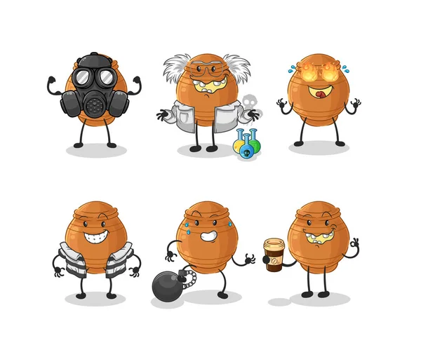 Personaje Del Grupo Del Villano Olla Barro Mascota Dibujos Animados — Vector de stock